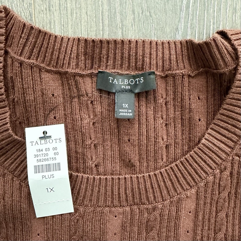 TALBOTS Plus NWT Long Sleeve Ribbed 1X Sweater Brown Boho Fisherman Office Prep - Picture 4 of 10